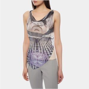 Marc Cain Silk Accent Asymmetrical Tank Top Size N1 (XS) Multicolor Print